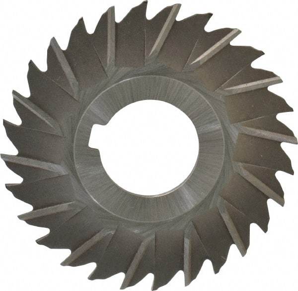 Made in USA - 3" Blade Diam x 5/64" Blade Thickness, 1" Hole, 28 Teeth, High Speed Steel Side Chip Saw - Staggered Tooth, Arbor Connection, Right Hand Cut, Uncoated, with Keyway - Exact Industrial Supply