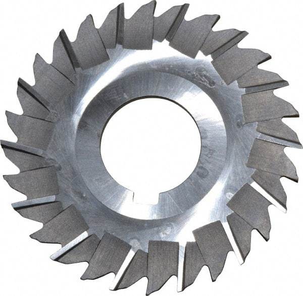 Made in USA - 3" Blade Diam x 3/32" Blade Thickness, 1" Hole, 28 Teeth, High Speed Steel Side Chip Saw - Staggered Tooth, Arbor Connection, Right Hand Cut, Uncoated, with Keyway - Exact Industrial Supply