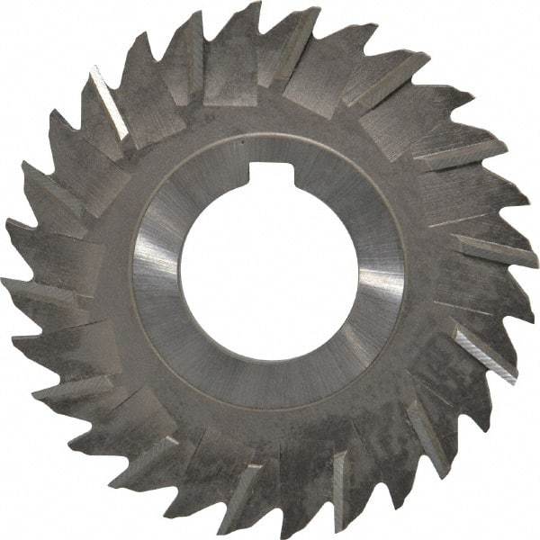 Made in USA - 3" Blade Diam x 1/8" Blade Thickness, 1" Hole, 28 Teeth, High Speed Steel Side Chip Saw - Staggered Tooth, Arbor Connection, Right Hand Cut, Uncoated, with Keyway - Exact Industrial Supply