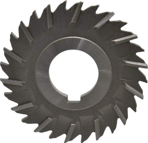 Made in USA - 3" Blade Diam x 9/64" Blade Thickness, 1" Hole, 28 Teeth, High Speed Steel Side Chip Saw - Staggered Tooth, Arbor Connection, Right Hand Cut, Uncoated, with Keyway - Exact Industrial Supply