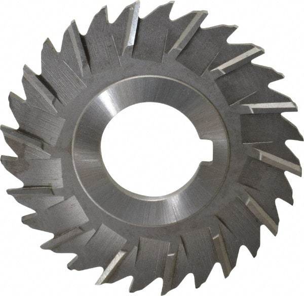 Made in USA - 3" Blade Diam x 5/32" Blade Thickness, 1" Hole, 28 Teeth, High Speed Steel Side Chip Saw - Staggered Tooth, Arbor Connection, Right Hand Cut, Uncoated, with Keyway - Exact Industrial Supply