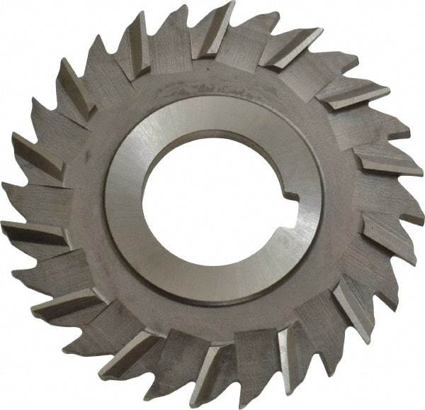 Made in USA - 3" Blade Diam x 3/16" Blade Thickness, 1" Hole, 28 Teeth, High Speed Steel Side Chip Saw - Staggered Tooth, Arbor Connection, Right Hand Cut, Uncoated, with Keyway - Exact Industrial Supply