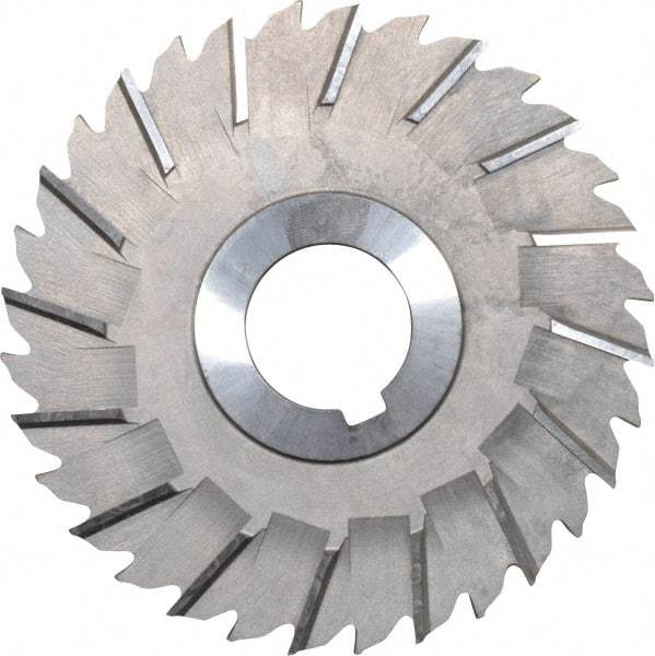 Made in USA - 4" Blade Diam x 5/32" Blade Thickness, 1" Hole, 32 Teeth, High Speed Steel Side Chip Saw - Staggered Tooth, Arbor Connection, Right Hand Cut, Uncoated, with Keyway - Exact Industrial Supply