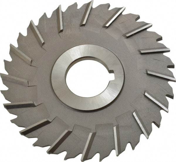 Made in USA - 4" Blade Diam x 3/16" Blade Thickness, 1" Hole, 32 Teeth, High Speed Steel Side Chip Saw - Staggered Tooth, Arbor Connection, Right Hand Cut, Uncoated, with Keyway - Exact Industrial Supply