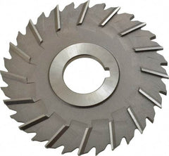 Made in USA - 4" Blade Diam x 3/16" Blade Thickness, 1" Hole, 32 Teeth, High Speed Steel Side Chip Saw - Staggered Tooth, Arbor Connection, Right Hand Cut, Uncoated, with Keyway - Exact Industrial Supply