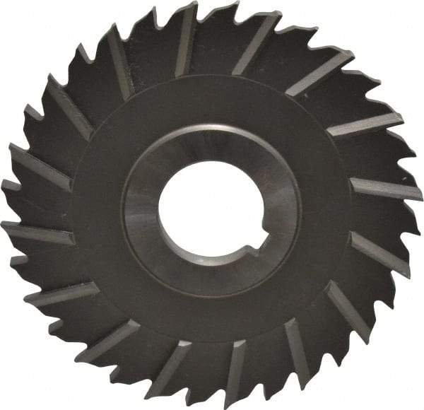 Made in USA - 4" Blade Diam x 1/4" Blade Thickness, 1" Hole, 32 Teeth, High Speed Steel Side Chip Saw - Staggered Tooth, Arbor Connection, Right Hand Cut, Uncoated - Exact Industrial Supply