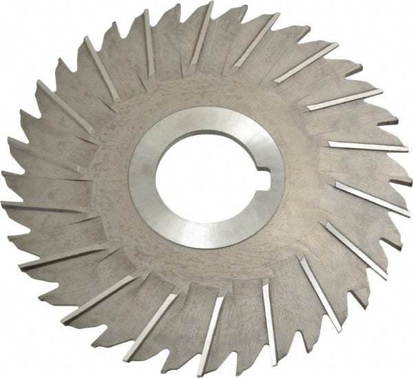 Made in USA - 5" Blade Diam x 1/8" Blade Thickness, 1-1/4" Hole, 36 Teeth, High Speed Steel Side Chip Saw - Staggered Tooth, Arbor Connection, Right Hand Cut, Uncoated - Exact Industrial Supply