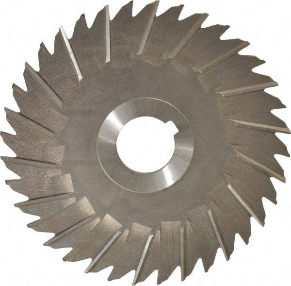 Made in USA - 5" Blade Diam x 1/8" Blade Thickness, 1" Hole, 36 Teeth, High Speed Steel Side Chip Saw - Staggered Tooth, Arbor Connection, Right Hand Cut, Uncoated, with Keyway - Exact Industrial Supply