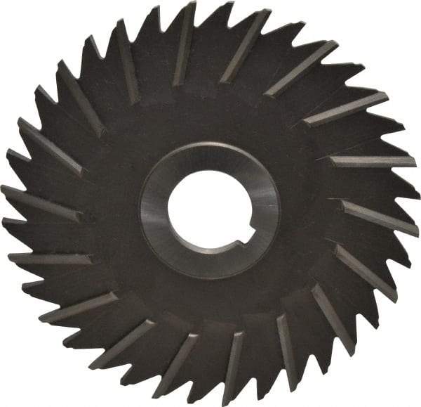 Made in USA - 5" Blade Diam x 3/16" Blade Thickness, 1" Hole, 36 Teeth, High Speed Steel Side Chip Saw - Staggered Tooth, Arbor Connection, Right Hand Cut, Uncoated, with Keyway - Exact Industrial Supply