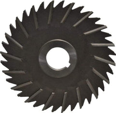 Made in USA - 5" Blade Diam x 3/16" Blade Thickness, 1" Hole, 36 Teeth, High Speed Steel Side Chip Saw - Staggered Tooth, Arbor Connection, Right Hand Cut, Uncoated, with Keyway - Exact Industrial Supply