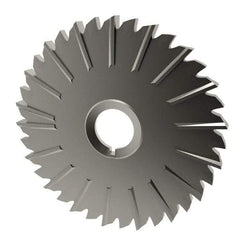 Made in USA - 5" Blade Diam x 1/4" Blade Thickness, 1" Hole, 36 Teeth, High Speed Steel Side Chip Saw - Staggered Tooth, Arbor Connection, Right Hand Cut, Uncoated, with Keyway - Exact Industrial Supply