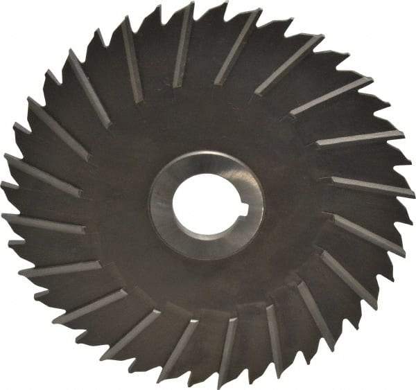 Made in USA - 6" Blade Diam x 3/16" Blade Thickness, 1" Hole, 40 Teeth, High Speed Steel Side Chip Saw - Staggered Tooth, Arbor Connection, Right Hand Cut, Uncoated, with Keyway - Exact Industrial Supply