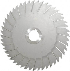 Made in USA - 8" Blade Diam x 3/16" Blade Thickness, 1-1/4" Hole, 48 Teeth, High Speed Steel Side Chip Saw - Staggered Tooth, Arbor Connection, Right Hand Cut, Uncoated, with Keyway - Exact Industrial Supply