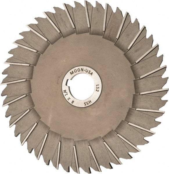 Made in USA - 8" Blade Diam x 1/4" Blade Thickness, 1-1/4" Hole, 48 Teeth, High Speed Steel Side Chip Saw - Staggered Tooth, Arbor Connection, Right Hand Cut, Uncoated, with Keyway - Exact Industrial Supply