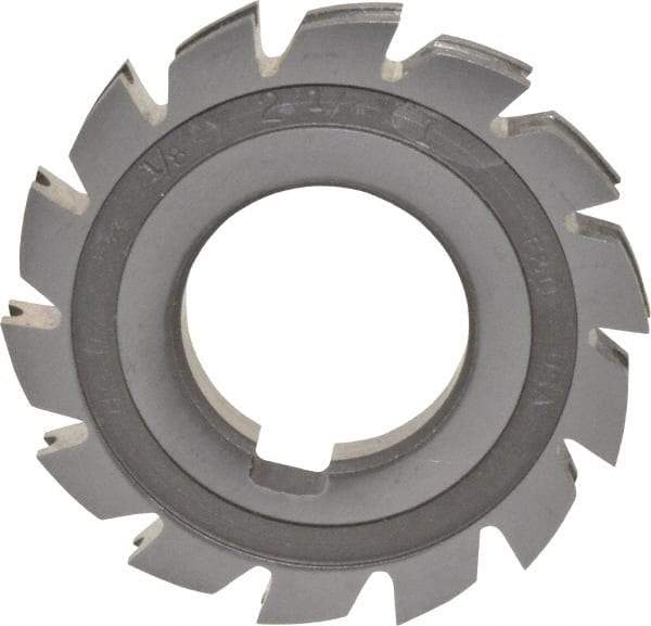 Made in USA - 1/16" Radius, 1/8" Circle Diam, 2-1/4" Diam x 0.26" Wide Cut, High Speed Steel Concave Radius Cutter - 2-1/4" OAL, Arbor Connection, Uncoated, Form Relieved, 10 Teeth - Exact Industrial Supply