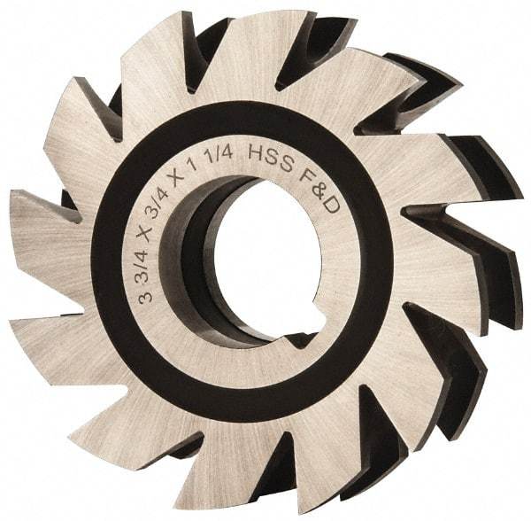 Made in USA - 3/8" Radius, 3/4" Circle Diam, 3-3/4" Diam x 1.197" Wide Cut, High Speed Steel Concave Radius Cutter - 3-3/4" OAL, Arbor Connection, Uncoated, Form Relieved, 10 Teeth - Exact Industrial Supply