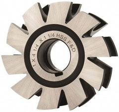 Made in USA - 1/2" Radius, 1" Circle Diam, 4-1/4" Diam x 1.572" Wide Cut, High Speed Steel Concave Radius Cutter - 4-1/4" OAL, Arbor Connection, Uncoated, Form Relieved, 10 Teeth - Exact Industrial Supply