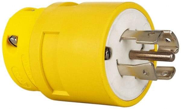 Value Collection - 347/600 VAC, 30 Amp, L23-30 NEMA, Straight, Ungrounded, Industrial Grade Plug - 4 Pole, 5 Wire, Rubber, Yellow - Exact Industrial Supply