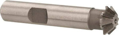 Made in USA - 1/2" Diam x 1/8" Width of Cut, 45° Included Angle, Shank Connection, High Speed Steel Single Angle Cutter - 3/8" Shank Diam, 2-1/8" Overall Length, Right Hand Cut, Uncoated - Exact Industrial Supply
