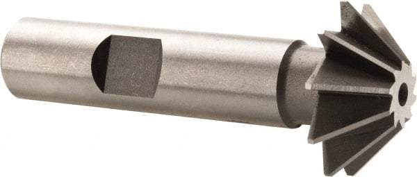 Made in USA - 1" Diam x 5/16" Width of Cut, 45° Included Angle, Shank Connection, High Speed Steel Single Angle Cutter - 1/2" Shank Diam, 2-1/2" Overall Length, Right Hand Cut, Uncoated - Exact Industrial Supply