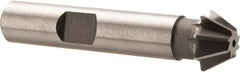 Made in USA - 1/2" Diam x 7/32" Width of Cut, 60° Included Angle, Shank Connection, High Speed Steel Single Angle Cutter - 3/8" Shank Diam, 2-1/8" Overall Length, Right Hand Cut, Uncoated - Exact Industrial Supply
