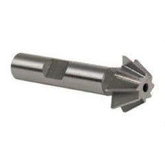 Made in USA - 3/4" Diam x 5/16" Width of Cut, 60° Included Angle, Shank Connection, High Speed Steel Single Angle Cutter - 3/8" Shank Diam, 2-1/8" Overall Length, Right Hand Cut, Uncoated - Exact Industrial Supply