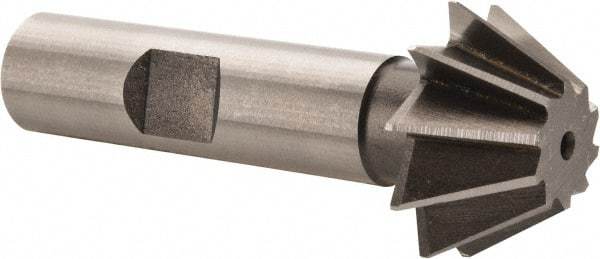 Made in USA - 1" Diam x 7/16" Width of Cut, 60° Included Angle, Shank Connection, High Speed Steel Single Angle Cutter - 1/2" Shank Diam, 2-1/2" Overall Length, Right Hand Cut, Uncoated - Exact Industrial Supply