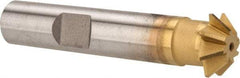 Made in USA - 1/2" Diam x 1/8" Width of Cut, 45° Included Angle, Shank Connection, High Speed Steel Single Angle Cutter - 3/8" Shank Diam, 2-1/8" Overall Length, Right Hand Cut, TiN Coated - Exact Industrial Supply