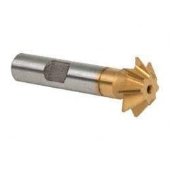 Made in USA - 3/4" Diam x 3/16" Width of Cut, 45° Included Angle, Shank Connection, High Speed Steel Single Angle Cutter - 3/8" Shank Diam, 2-1/8" Overall Length, Right Hand Cut, TiN Coated - Exact Industrial Supply