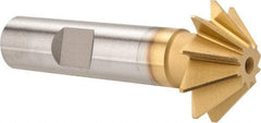Made in USA - 1" Diam x 5/16" Width of Cut, 45° Included Angle, Shank Connection, High Speed Steel Single Angle Cutter - 1/2" Shank Diam, 2-1/2" Overall Length, Right Hand Cut, TiN Coated - Exact Industrial Supply