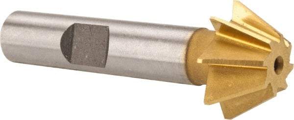 Made in USA - 3/4" Diam x 5/16" Width of Cut, 60° Included Angle, Shank Connection, High Speed Steel Single Angle Cutter - 3/8" Shank Diam, 2-1/8" Overall Length, Right Hand Cut, TiN Coated - Exact Industrial Supply
