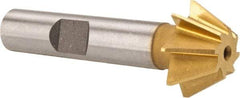 Made in USA - 3/4" Diam x 5/16" Width of Cut, 60° Included Angle, Shank Connection, High Speed Steel Single Angle Cutter - 3/8" Shank Diam, 2-1/8" Overall Length, Right Hand Cut, TiN Coated - Exact Industrial Supply