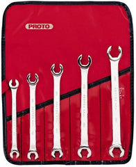 Proto - 5 Piece, 7mm x 8mm to 15mm x 17mm, 12 Point Flare Nut Wrench Set - Metric Measurement Standard, Satin Finish, Comes in Pouch - Exact Industrial Supply