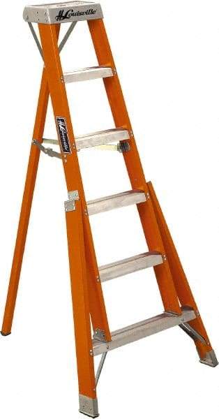 Louisville - 4 Steps, 4' High, Type IA Rating, Fiberglass Tripod Step Ladder - 300 Lb Capacity, 32-1/2" Base Width - Exact Industrial Supply