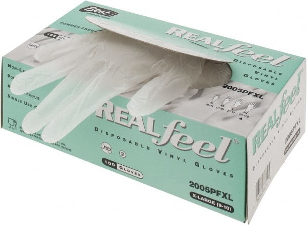 Disposable Gloves: Size X-Large, 5 mil, Vinyl Clear, 9-1/2″ Length, FDA Approved