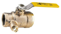 Conbraco - 1-1/2" Pipe, Bronze, Straight with Side Tap, Gas Ball Valve - 250 psi WOG Rating, Lever Handle, FNPT x FNPT End Connections, 2 Piece - Exact Industrial Supply