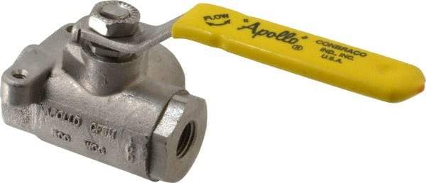 Apollo - 1/4" Pipe, Standard Port, Stainless Steel Standard Ball Valve - 2 Piece, Three Way, FNPT x FNPT Ends, Lever Handle, 800 WOG - Exact Industrial Supply