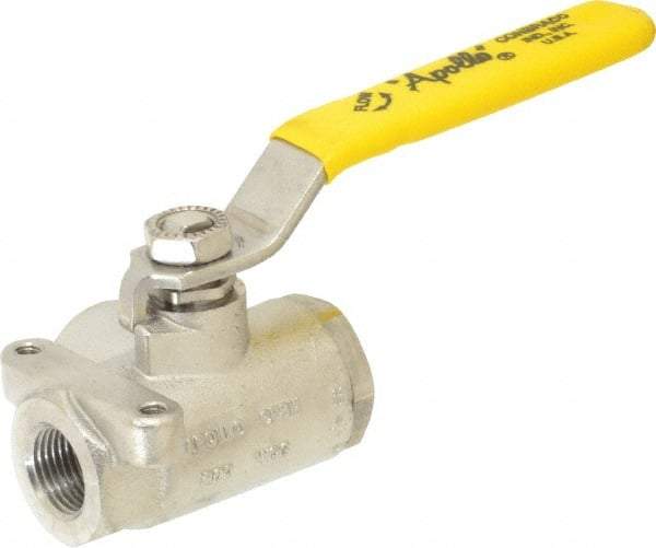 Apollo - 3/8" Pipe, Standard Port, Stainless Steel Standard Ball Valve - 2 Piece, Three Way, FNPT x FNPT Ends, Lever Handle, 800 WOG - Exact Industrial Supply