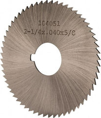 Made in USA - 2-1/4" Diam x 0.04" Blade Thickness x 5/8" Arbor Hole Diam, 60 Tooth Slitting and Slotting Saw - Arbor Connection, Right Hand, Uncoated, High Speed Steel, Concave Ground, Contains Keyway - Exact Industrial Supply