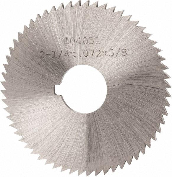 Made in USA - 2-1/4" Diam x 0.072" Blade Thickness x 5/8" Arbor Hole Diam, 60 Tooth Slitting and Slotting Saw - Arbor Connection, Right Hand, Uncoated, High Speed Steel, Concave Ground, Contains Keyway - Exact Industrial Supply