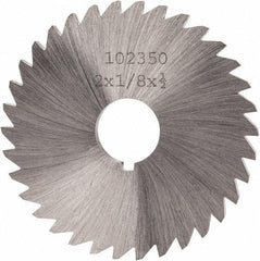 Made in USA - 2" Diam x 1/8" Blade Thickness x 1/2" Arbor Hole Diam, 34 Tooth Slitting and Slotting Saw - Arbor Connection, Right Hand, Uncoated, High Speed Steel, Concave Ground, Contains Keyway - Exact Industrial Supply