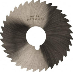 Made in USA - 5" Diam x 1/8" Blade Thickness x 1-1/4" Arbor Hole Diam, 40 Tooth Slitting and Slotting Saw - Arbor Connection, Right Hand, Uncoated, High Speed Steel, Concave Ground, Contains Keyway - Exact Industrial Supply