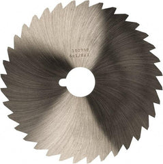 Made in USA - 6" Diam x 1/8" Blade Thickness x 1" Arbor Hole Diam, 44 Tooth Slitting and Slotting Saw - Arbor Connection, Right Hand, Uncoated, High Speed Steel, Concave Ground, Contains Keyway - Exact Industrial Supply