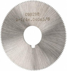 Made in USA - 2-1/4" Diam x 0.04" Blade Thickness x 5/8" Arbor Hole Diam, 132 Tooth Slitting and Slotting Saw - Arbor Connection, Right Hand, Uncoated, High Speed Steel, Concave Ground, Contains Keyway - Exact Industrial Supply