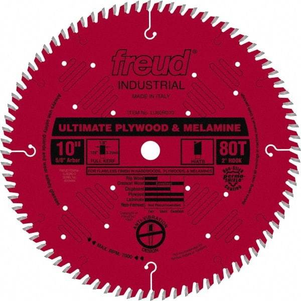 Freud - 10" Diam, 5/8" Arbor Hole Diam, 80 Tooth Wet & Dry Cut Saw Blade - Carbide-Tipped, Standard Round Arbor - Exact Industrial Supply