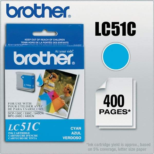 Brother - Cyan Ink Cartridge - Use with Brother DCP-130C, 330C, 350C, intelliFAX-1860C, 1960C, 2480C, 2580C, MFC-230C, 240C, 440CN, 465CN, 665CW, 685CW, 845CW, 885CW, 3360C - Exact Industrial Supply