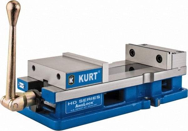 Kurt - 6" Jaw Width, 9-1/16" Jaw Opening Capacity, Horizontal Stationary Machine Vise - Manual Operation, 5,250 Lb Capacity, 1 Station, 18.32" Long x 4.86" High x 1-31/64" Deep, 1.735" Jaw Height, 5,250 Lb Max Clamp Force - Exact Industrial Supply