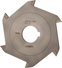 Made in USA - 4" Diam x 1/8" Blade Thickness x 1" Arbor Hole Diam, 6 Tooth Slitting and Slotting Saw - Arbor Connection, Right Hand, Uncoated, Carbide-Tipped, Contains Keyway - Exact Industrial Supply