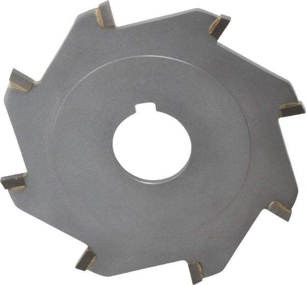 Made in USA - 4" Diam x 1/8" Blade Thickness x 1" Arbor Hole Diam, 8 Tooth Slitting and Slotting Saw - Arbor Connection, Right Hand, Uncoated, Carbide-Tipped, Contains Keyway - Exact Industrial Supply