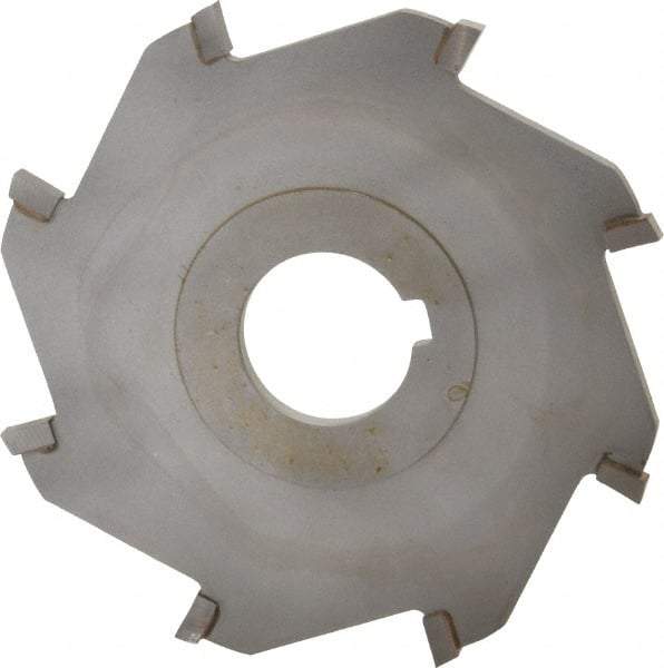 Made in USA - 4" Diam x 3/16" Blade Thickness x 1" Arbor Hole Diam, 8 Tooth Slitting and Slotting Saw - Arbor Connection, Right Hand, Uncoated, Carbide-Tipped, Contains Keyway - Exact Industrial Supply